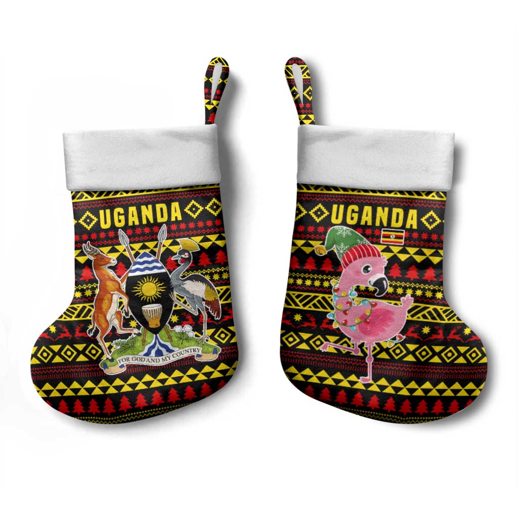 Uganda Christmas Stocking Flamingo Lights Uganda Flag and Black Red Yellow - African Pride
