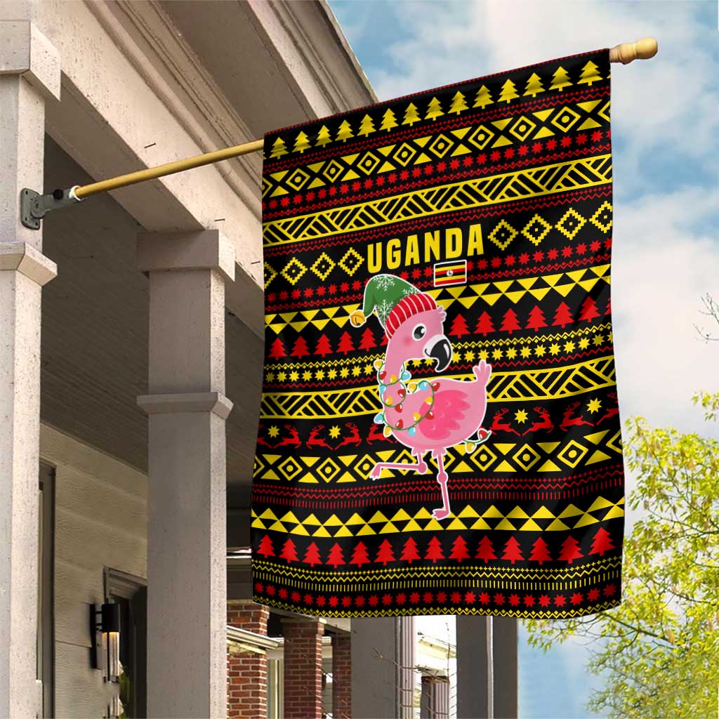 Uganda Christmas Garden Flag Flamingo Lights Uganda Flag and Black Red Yellow - African Pride