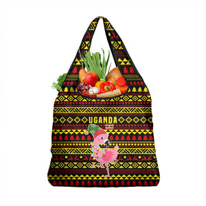 Uganda Christmas Grocery Bag Flamingo Lights Uganda Flag and Black Red Yellow - African Pride