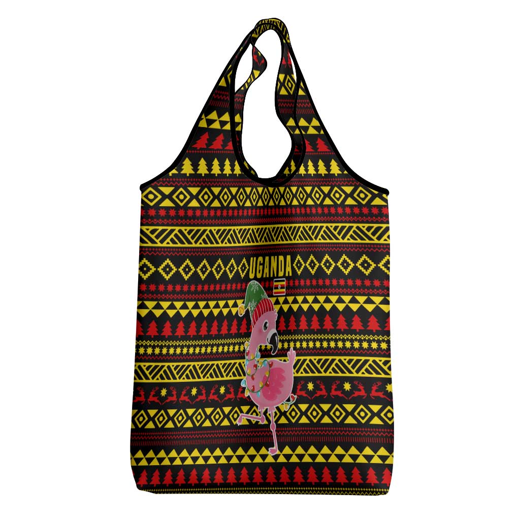 Uganda Christmas Grocery Bag Flamingo Lights Uganda Flag and Black Red Yellow - African Pride