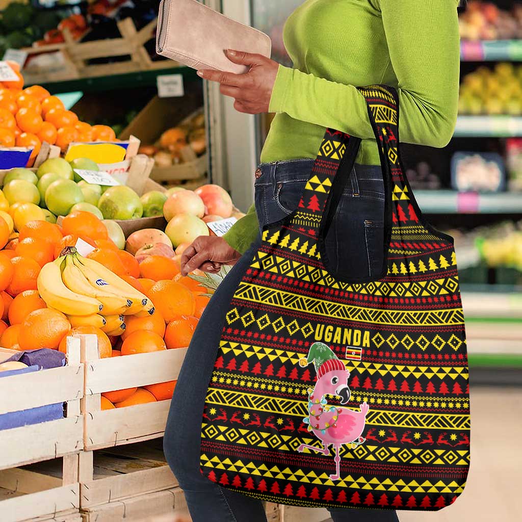 Uganda Christmas Grocery Bag Flamingo Lights Uganda Flag and Black Red Yellow - African Pride