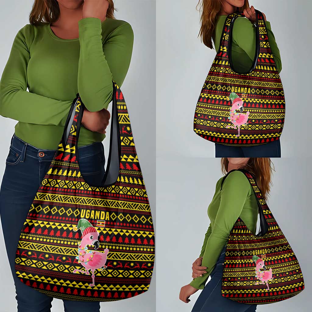 Uganda Christmas Grocery Bag Flamingo Lights Uganda Flag and Black Red Yellow - African Pride