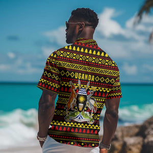 Uganda Christmas Hawaiian Shirt Flamingo Lights Uganda Flag and Black Red Yellow - African Pride