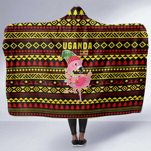 Uganda Christmas Hooded Blanket Flamingo Lights Uganda Flag and Black Red Yellow - African Pride