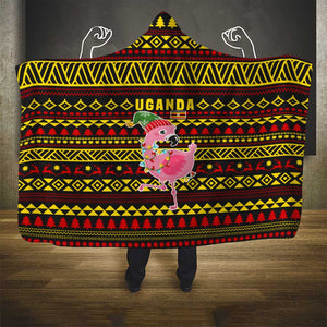 Uganda Christmas Hooded Blanket Flamingo Lights Uganda Flag and Black Red Yellow - African Pride