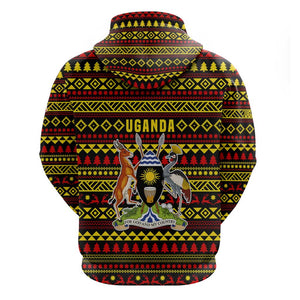 Uganda Christmas Hoodie Flamingo Lights Uganda Flag and Black Red Yellow - African Pride