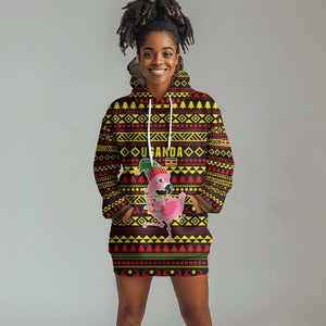 Uganda Christmas Hoodie Dress Flamingo Lights Uganda Flag and Black Red Yellow - African Pride