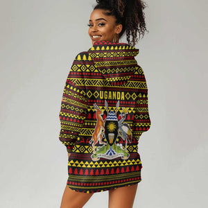 Uganda Christmas Hoodie Dress Flamingo Lights Uganda Flag and Black Red Yellow - African Pride