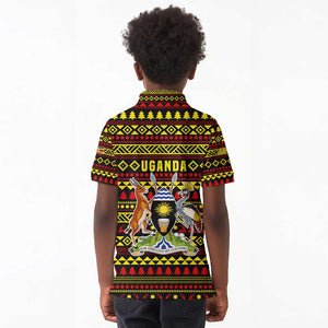 Uganda Christmas Kid Polo Shirt Flamingo Lights Uganda Flag and Black Red Yellow - African Pride