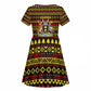 Uganda Christmas Kid Short Sleeve Dress Flamingo Lights Uganda Flag and Black Red Yellow - African Pride