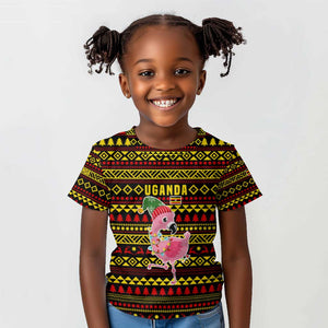 Uganda Christmas Kid T shirt Flamingo Lights Uganda Flag and Black Red Yellow - African Pride