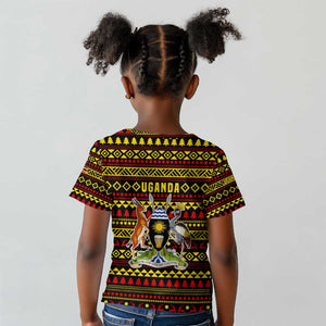 Uganda Christmas Kid T shirt Flamingo Lights Uganda Flag and Black Red Yellow - African Pride