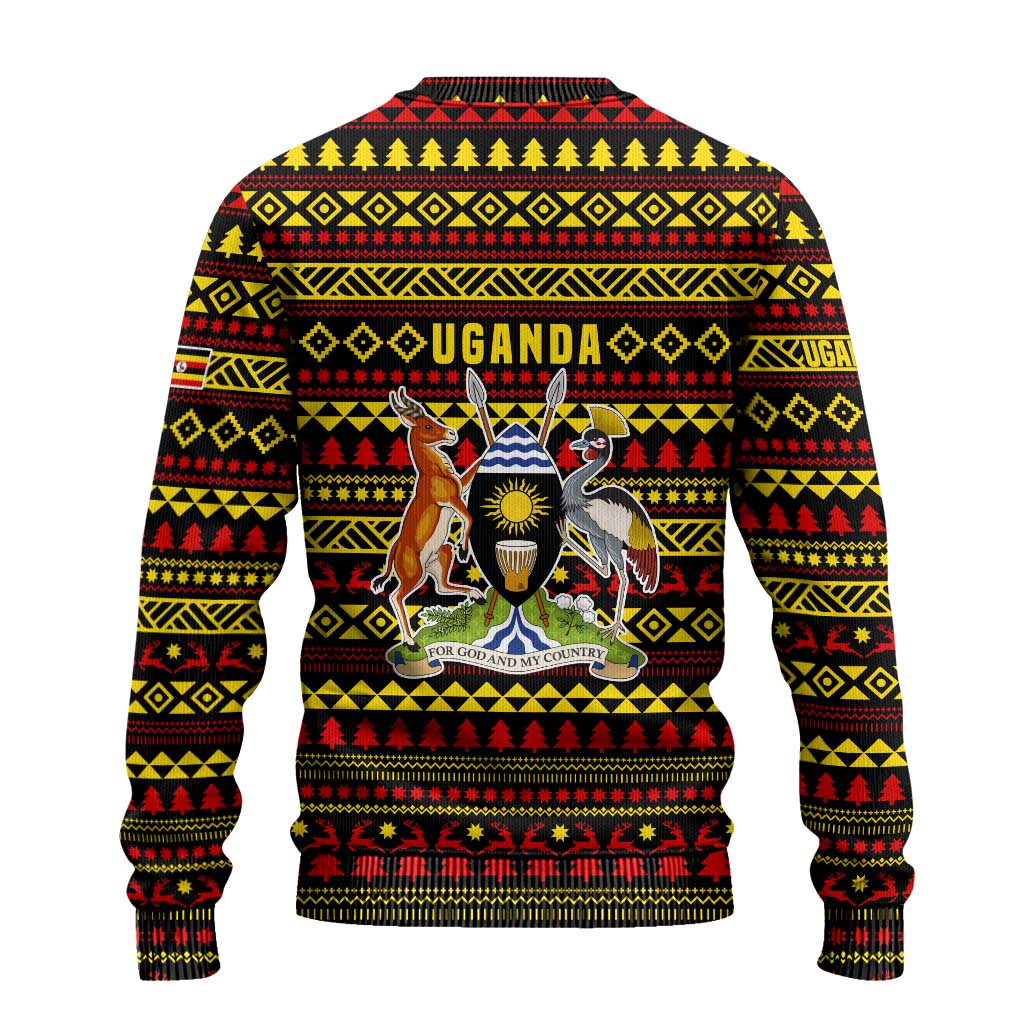 Uganda Christmas Ugly Christmas Sweater Flamingo Lights Uganda Flag and Black Red Yellow - African Pride