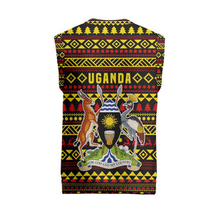 Uganda Christmas Knitted V-Neck Vest Flamingo Lights Uganda Flag and Black Red Yellow - African Pride