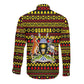 Uganda Christmas Long Sleeve Button Shirt Flamingo Lights Uganda Flag and Black Red Yellow - African Pride