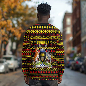 Uganda Christmas Long Sleeve Shirt Flamingo Lights Uganda Flag and Black Red Yellow - African Pride