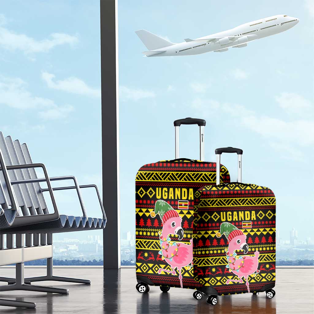 Uganda Christmas Luggage Cover Flamingo Lights Uganda Flag and Black Red Yellow - African Pride