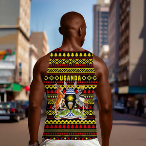 Uganda Christmas Men Tank Top Flamingo Lights Uganda Flag and Black Red Yellow - African Pride