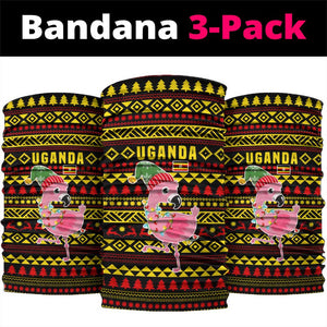 Uganda Christmas Neck Gaiter Flamingo Lights Uganda Flag and Black Red Yellow - African Pride