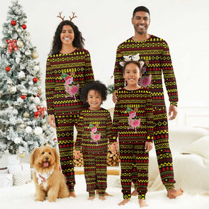 Uganda Christmas Pajama Set Flamingo Lights Uganda Flag and Black Red Yellow - African Pride