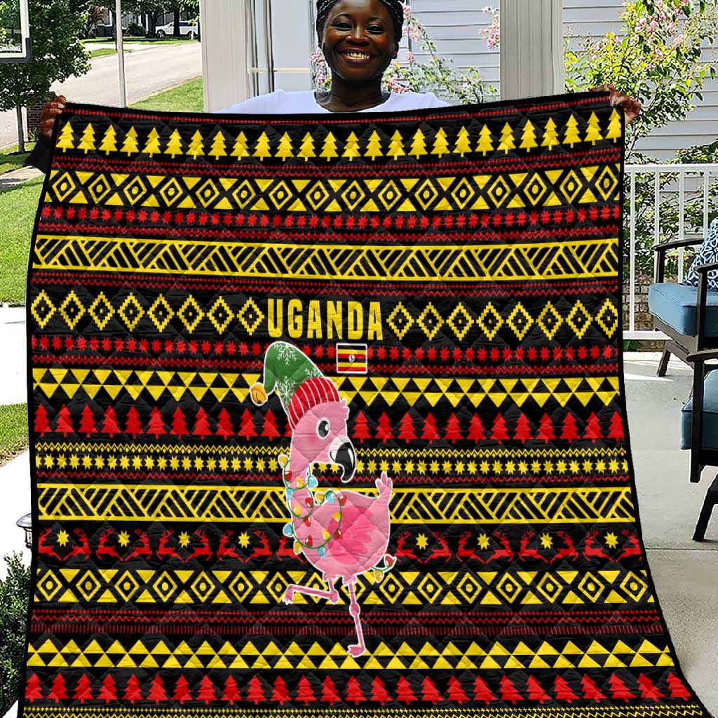 Uganda Christmas Quilt Flamingo Lights Uganda Flag and Black Red Yellow - African Pride