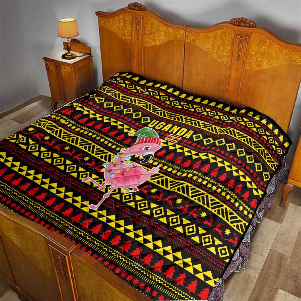 Uganda Christmas Quilt Flamingo Lights Uganda Flag and Black Red Yellow - African Pride