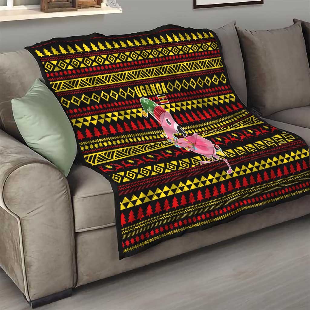 Uganda Christmas Quilt Flamingo Lights Uganda Flag and Black Red Yellow - African Pride