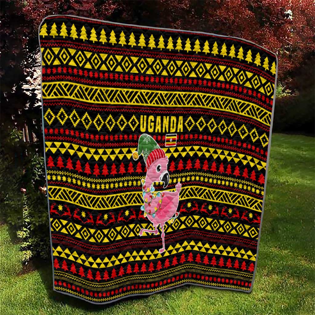 Uganda Christmas Quilt Flamingo Lights Uganda Flag and Black Red Yellow - African Pride