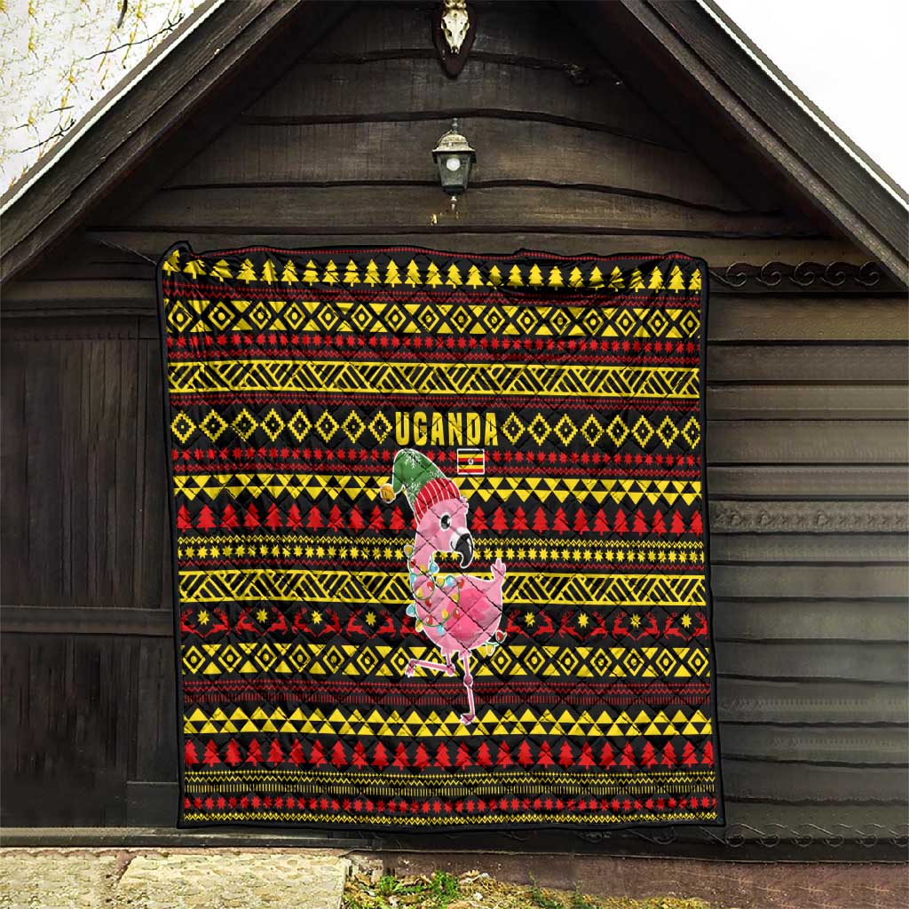 Uganda Christmas Quilt Flamingo Lights Uganda Flag and Black Red Yellow - African Pride