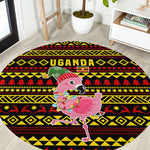 Uganda Christmas Round Carpet Flamingo Lights Uganda Flag and Black Red Yellow - African Pride