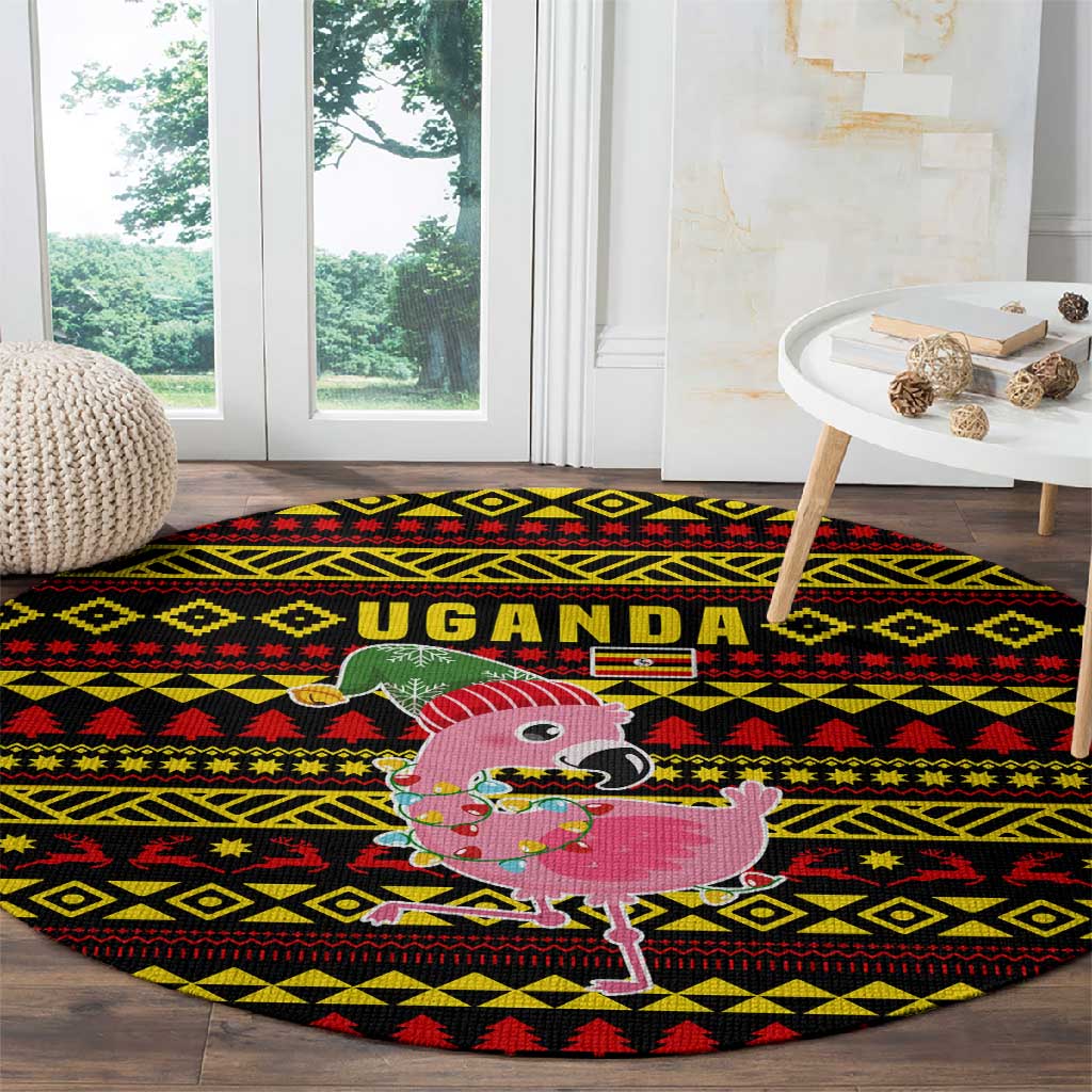 Uganda Christmas Round Carpet Flamingo Lights Uganda Flag and Black Red Yellow - African Pride