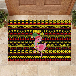Uganda Christmas Rubber Doormat Flamingo Lights Uganda Flag and Black Red Yellow - African Pride