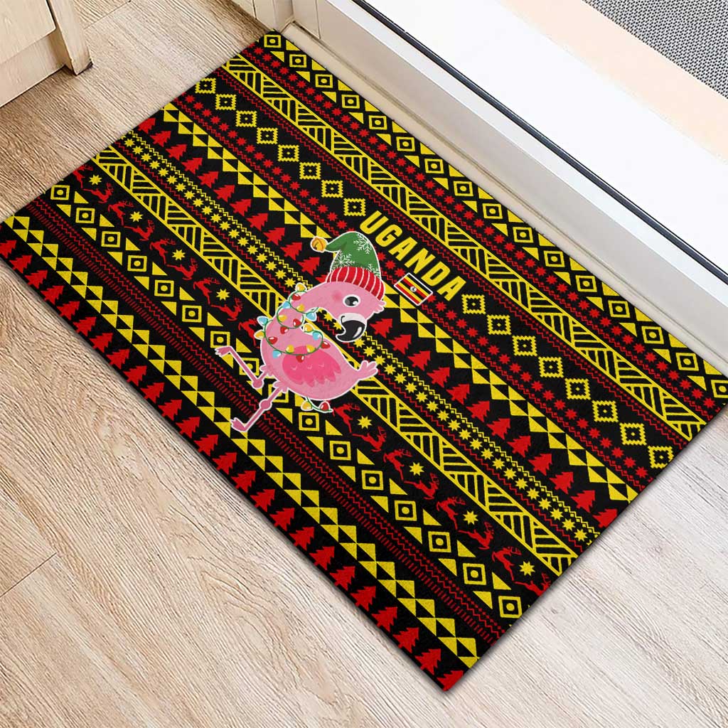 Uganda Christmas Rubber Doormat Flamingo Lights Uganda Flag and Black Red Yellow - African Pride