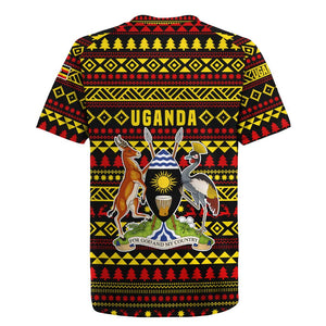 Uganda Christmas Rugby Jersey Flamingo Lights Uganda Flag and Black Red Yellow - African Pride