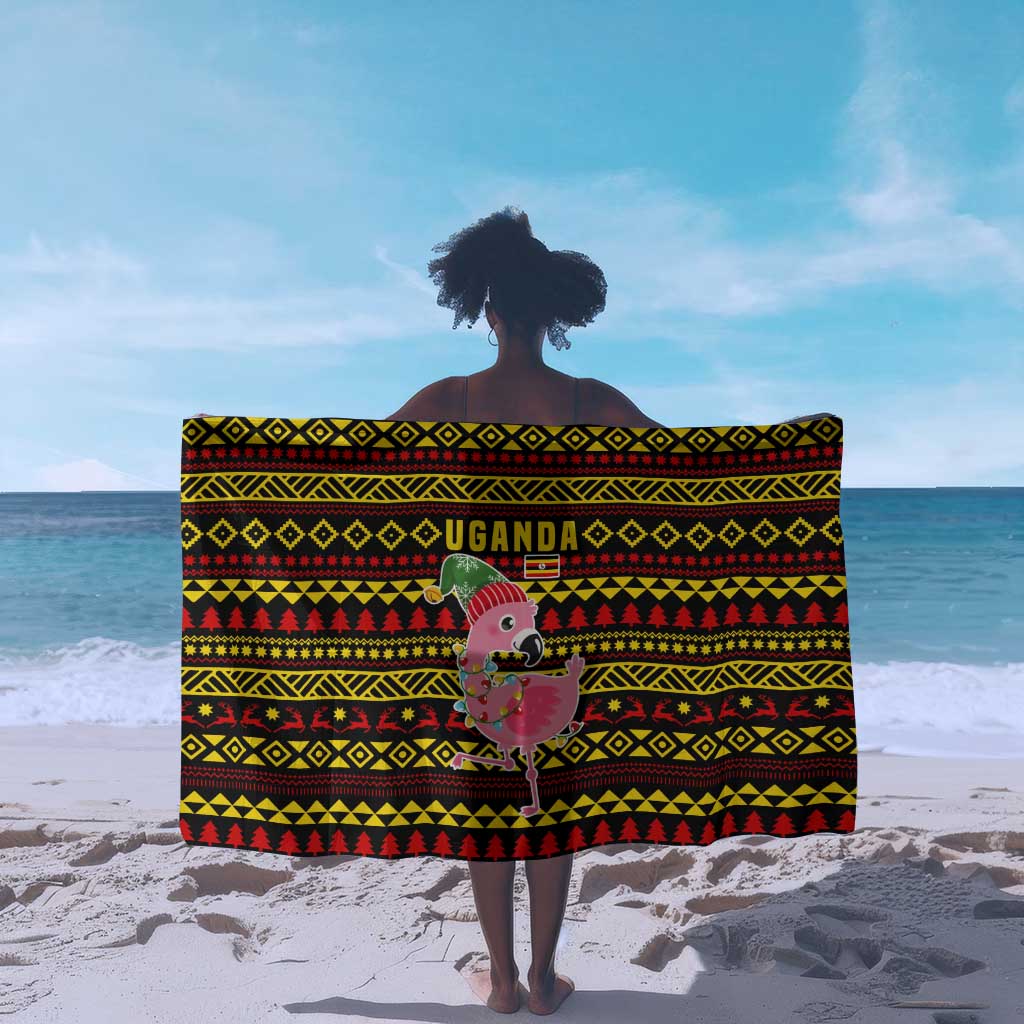 Uganda Christmas Sarong Flamingo Lights Uganda Flag and Black Red Yellow - African Pride