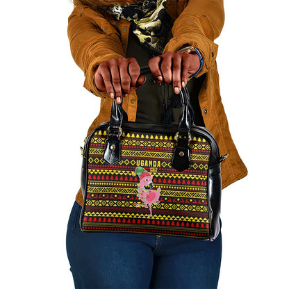 Uganda Christmas Shoulder Handbag Flamingo Lights Uganda Flag and Black Red Yellow - African Pride