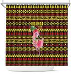 Uganda Christmas Shower Curtain Flamingo Lights Uganda Flag and Black Red Yellow - African Pride