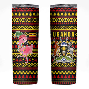 Uganda Christmas Skinny Tumbler Flamingo Lights Uganda Flag and Black Red Yellow - African Pride