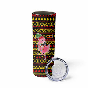 Uganda Christmas Skinny Tumbler Flamingo Lights Uganda Flag and Black Red Yellow - African Pride