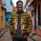 Uganda Christmas Sleeve Zip Bomber Jacket Flamingo Lights Uganda Flag and Black Red Yellow - African Pride