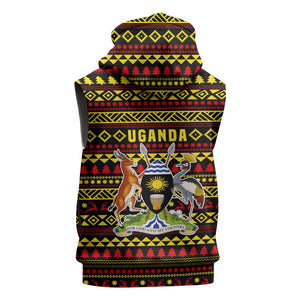 Uganda Christmas Sleeveless Hoodie Flamingo Lights Uganda Flag and Black Red Yellow - African Pride