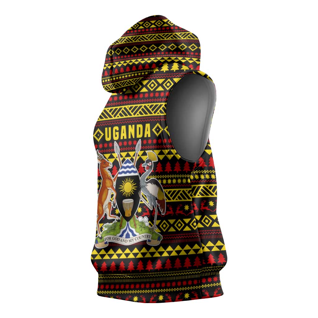 Uganda Christmas Sleeveless Hoodie Flamingo Lights Uganda Flag and Black Red Yellow - African Pride