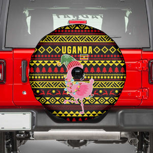 Uganda Christmas Spare Tire Cover Flamingo Lights Uganda Flag and Black Red Yellow - African Pride
