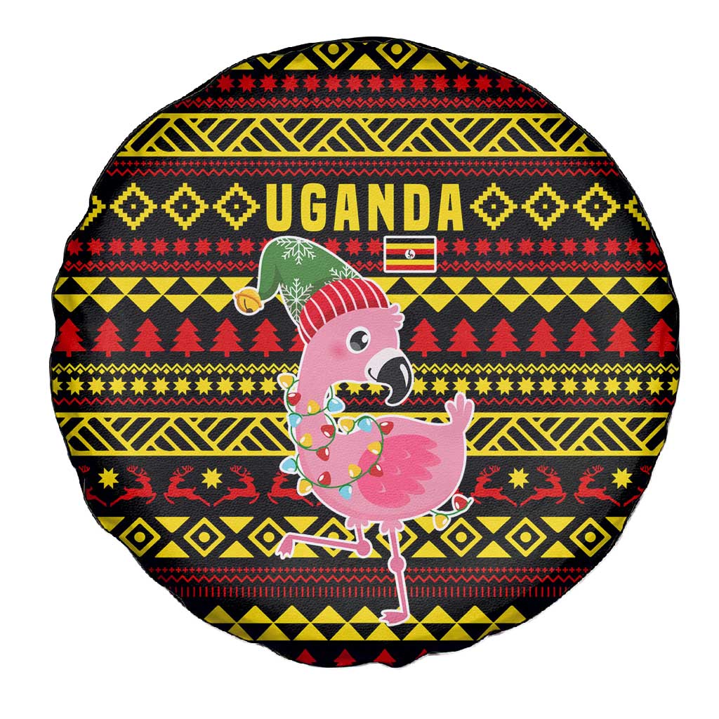 Uganda Christmas Spare Tire Cover Flamingo Lights Uganda Flag and Black Red Yellow - African Pride