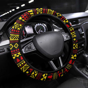 Uganda Christmas Steering Wheel Cover Flamingo Lights Uganda Flag and Black Red Yellow - African Pride