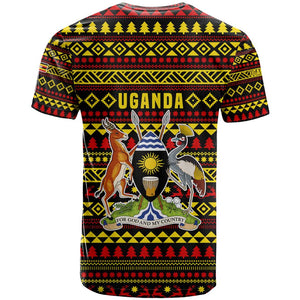 Uganda Christmas T shirt Flamingo Lights Uganda Flag and Black Red Yellow - African Pride