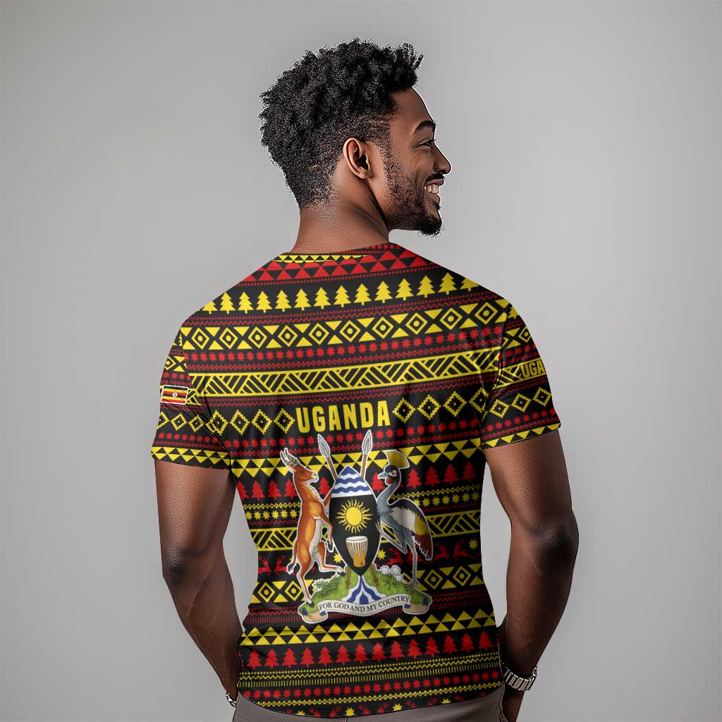 Uganda Christmas T shirt Flamingo Lights Uganda Flag and Black Red Yellow - African Pride
