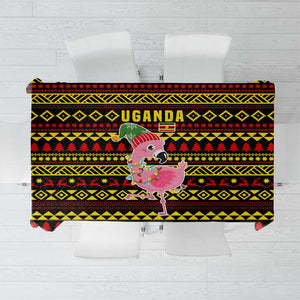 Uganda Christmas Tablecloth Flamingo Lights Uganda Flag and Black Red Yellow - African Pride