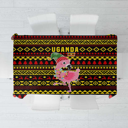Uganda Christmas Tablecloth Flamingo Lights Uganda Flag and Black Red Yellow - African Pride