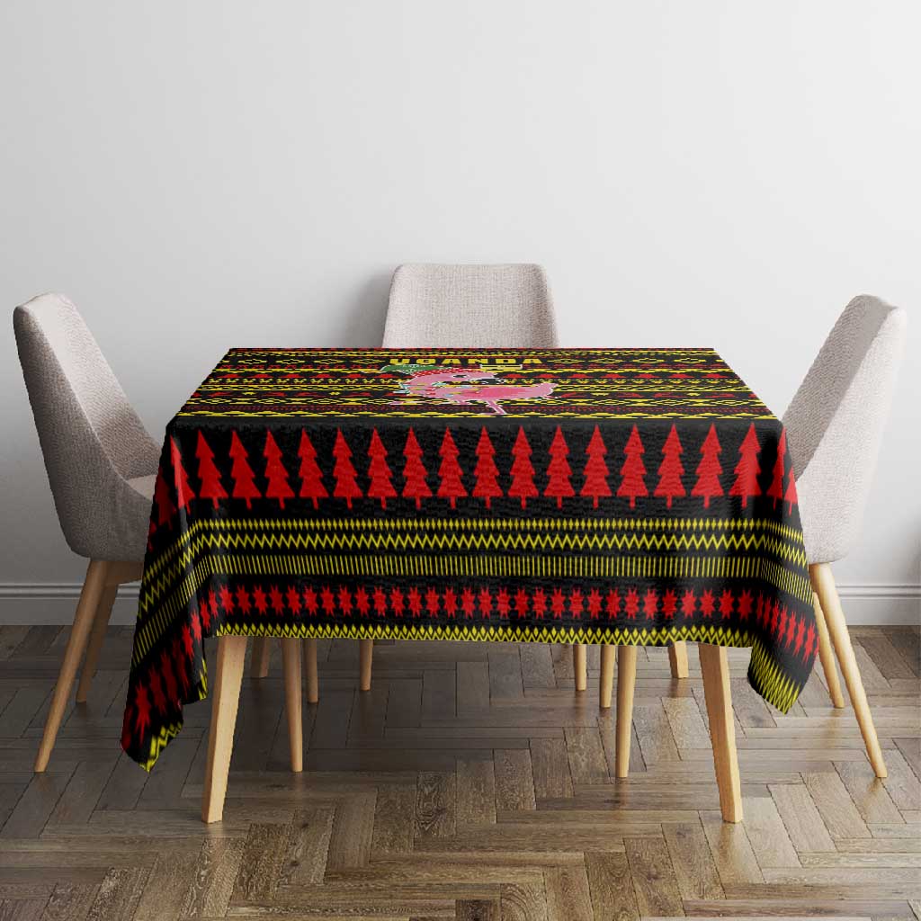 Uganda Christmas Tablecloth Flamingo Lights Uganda Flag and Black Red Yellow - African Pride